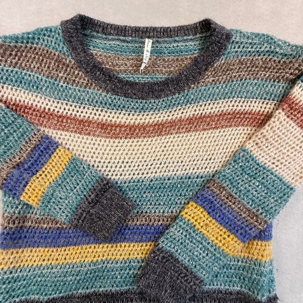 Willow & Clay Womens Striped Open Knit Mohair Blend Sweater Twee Whimsical Small